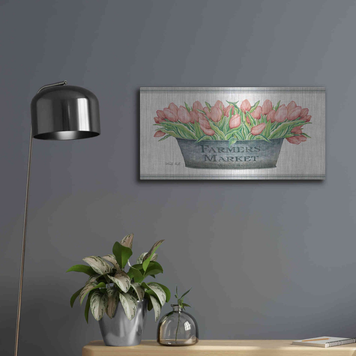 Luxe Metal Art 'Farmer's Market Blush Tulips' by Cindy Jacobs, Metal Wall Art,24x12