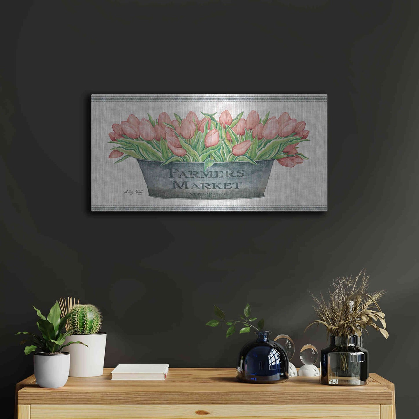 Luxe Metal Art 'Farmer's Market Blush Tulips' by Cindy Jacobs, Metal Wall Art,24x12
