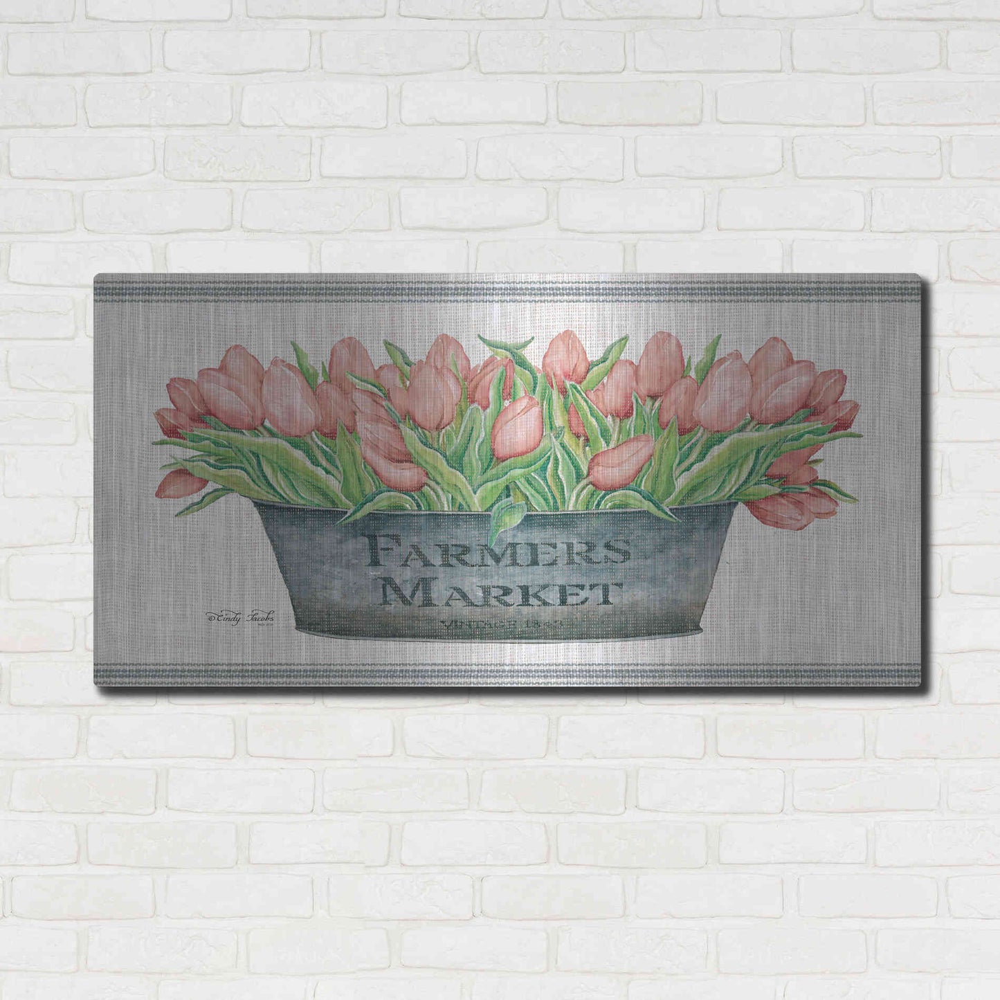 Luxe Metal Art 'Farmer's Market Blush Tulips' by Cindy Jacobs, Metal Wall Art,48x24