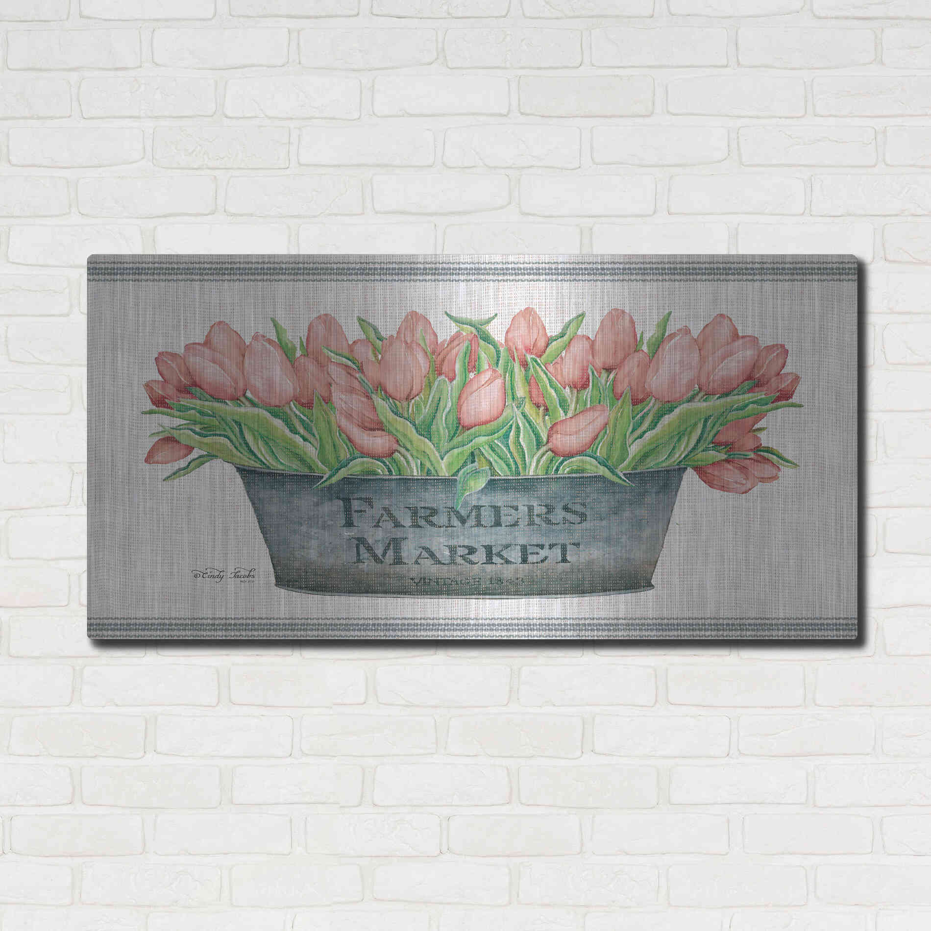 Luxe Metal Art 'Farmer's Market Blush Tulips' by Cindy Jacobs, Metal Wall Art,48x24