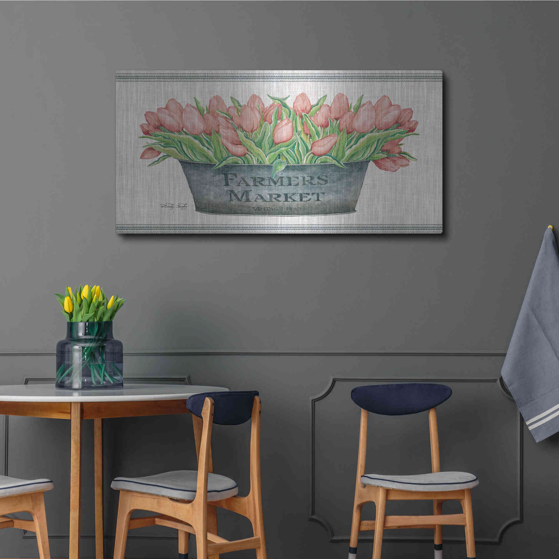 Luxe Metal Art 'Farmer's Market Blush Tulips' by Cindy Jacobs, Metal Wall Art,48x24