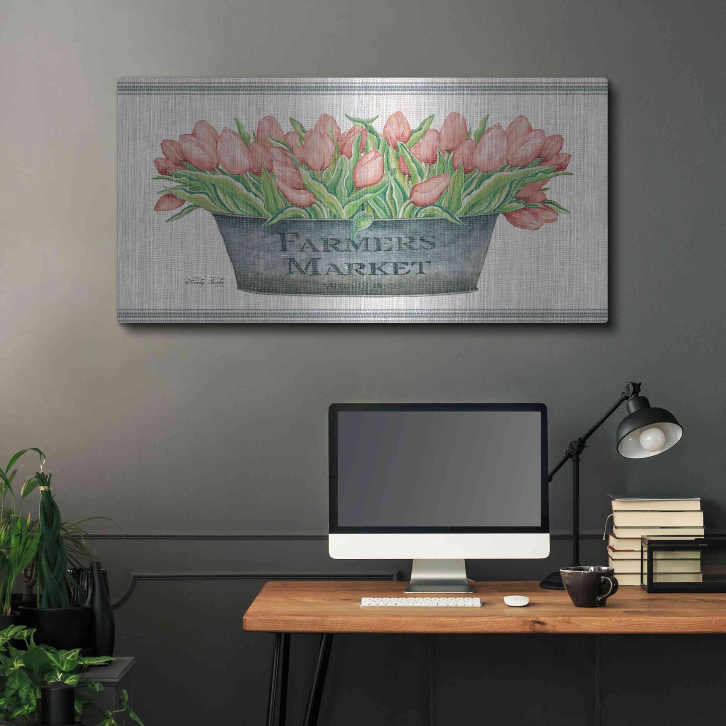 Luxe Metal Art 'Farmer's Market Blush Tulips' by Cindy Jacobs, Metal Wall Art,48x24