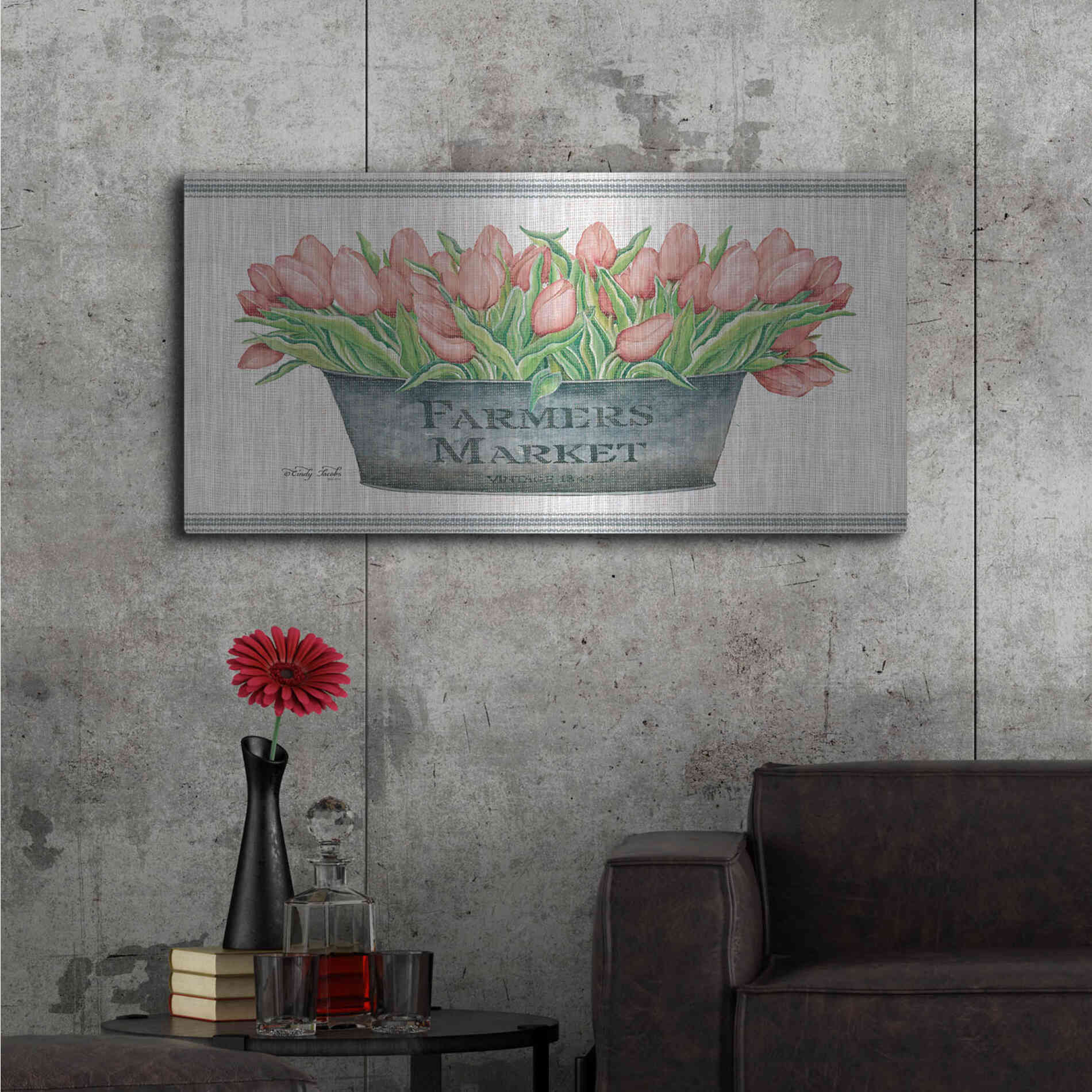 Luxe Metal Art 'Farmer's Market Blush Tulips' by Cindy Jacobs, Metal Wall Art,48x24