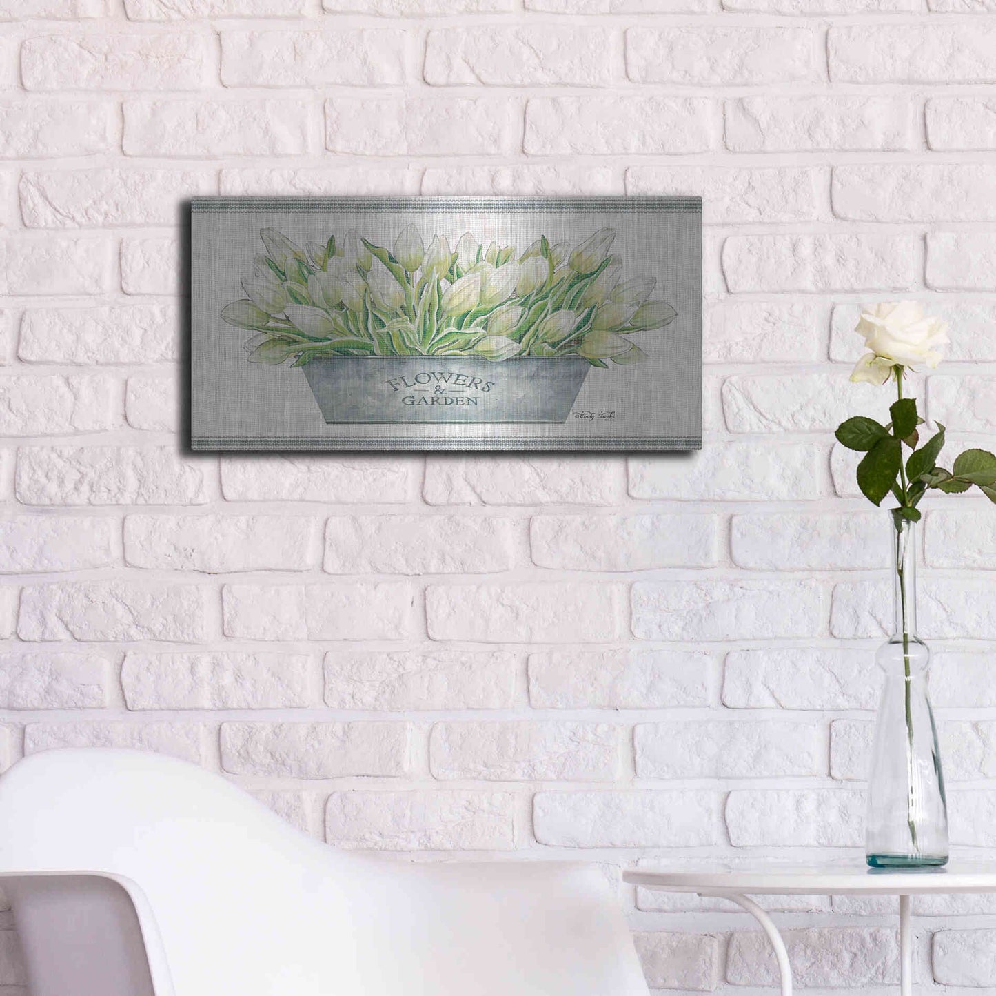 Luxe Metal Art 'Flowers & Garden White Tulips' by Cindy Jacobs, Metal Wall Art,24x12