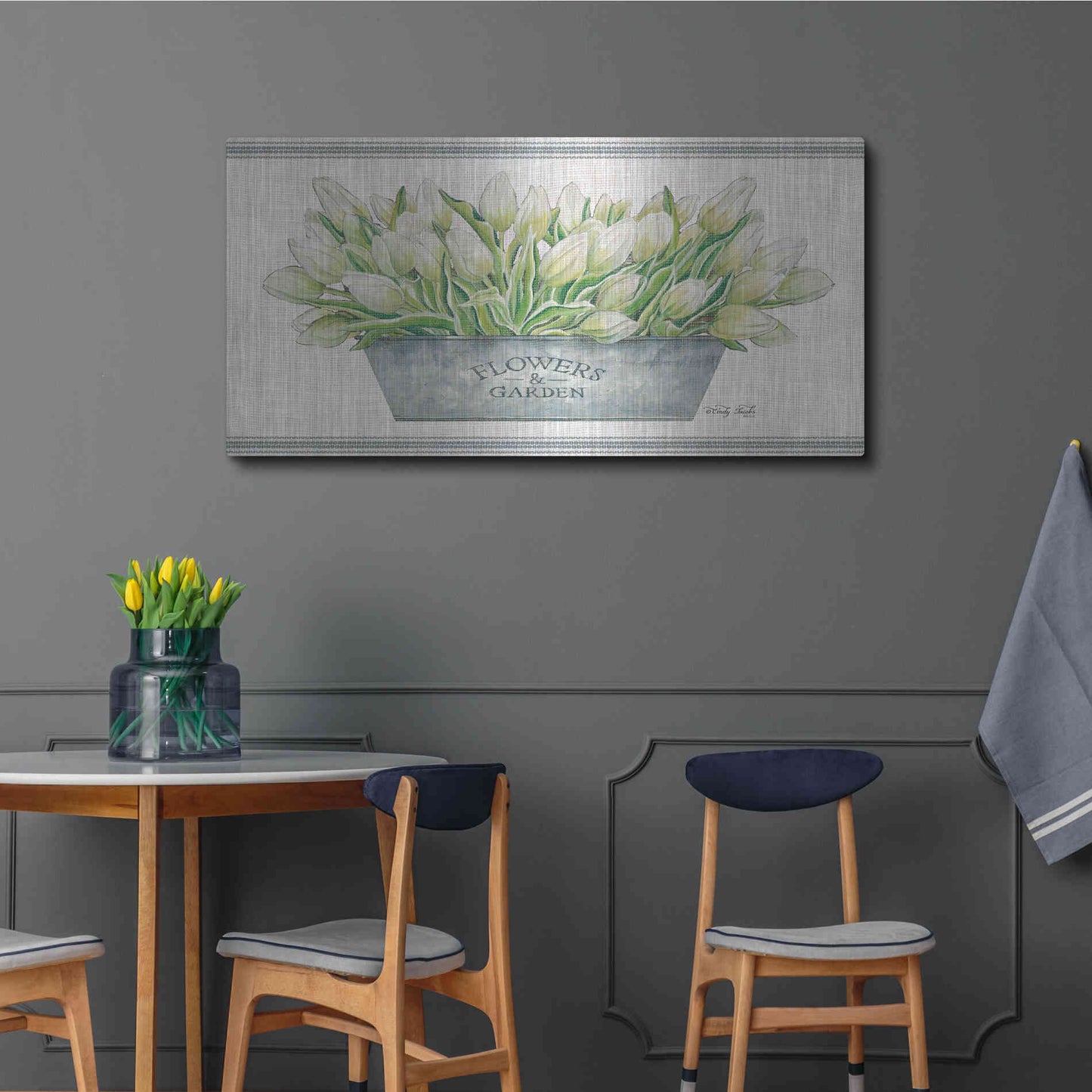 Luxe Metal Art 'Flowers & Garden White Tulips' by Cindy Jacobs, Metal Wall Art,48x24