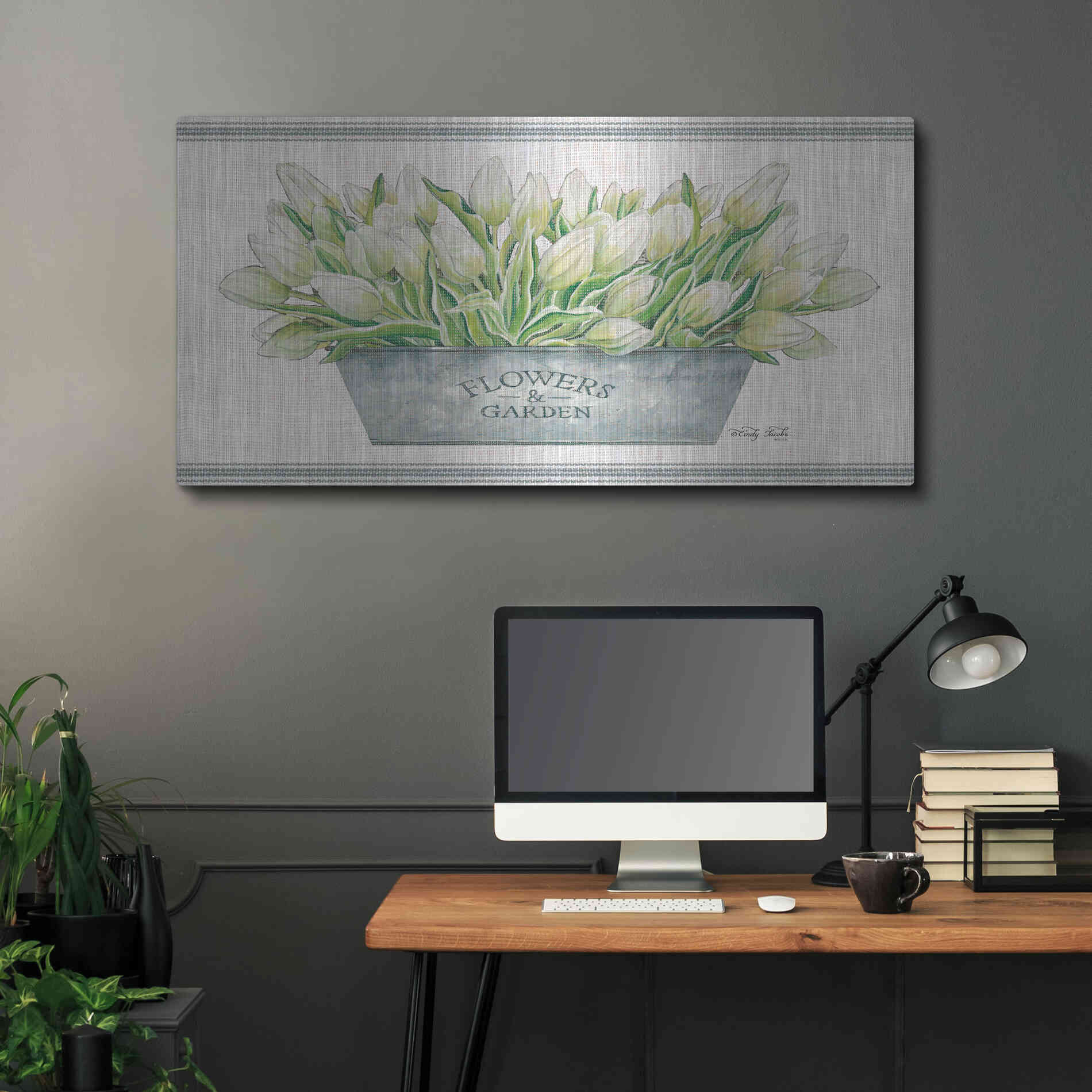 Luxe Metal Art 'Flowers & Garden White Tulips' by Cindy Jacobs, Metal Wall Art,48x24