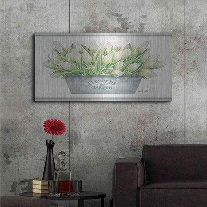 Luxe Metal Art 'Flowers & Garden White Tulips' by Cindy Jacobs, Metal Wall Art,48x24