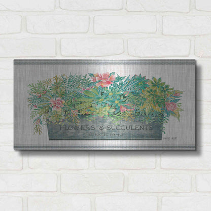 Luxe Metal Art 'Flowers & Succulents' by Cindy Jacobs, Metal Wall Art,24x12