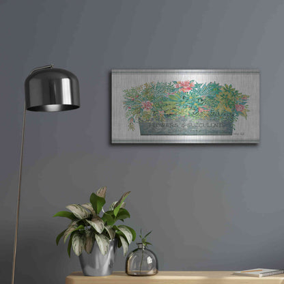 Luxe Metal Art 'Flowers & Succulents' by Cindy Jacobs, Metal Wall Art,24x12