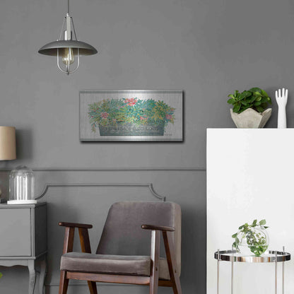 Luxe Metal Art 'Flowers & Succulents' by Cindy Jacobs, Metal Wall Art,24x12