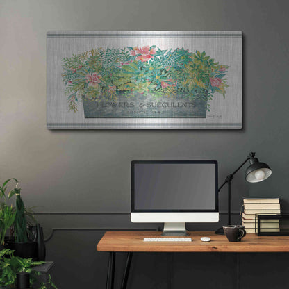 Luxe Metal Art 'Flowers & Succulents' by Cindy Jacobs, Metal Wall Art,48x24