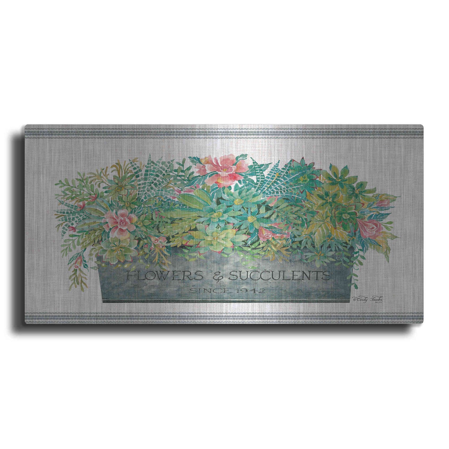 Luxe Metal Art 'Flowers & Succulents' by Cindy Jacobs, Metal Wall Art