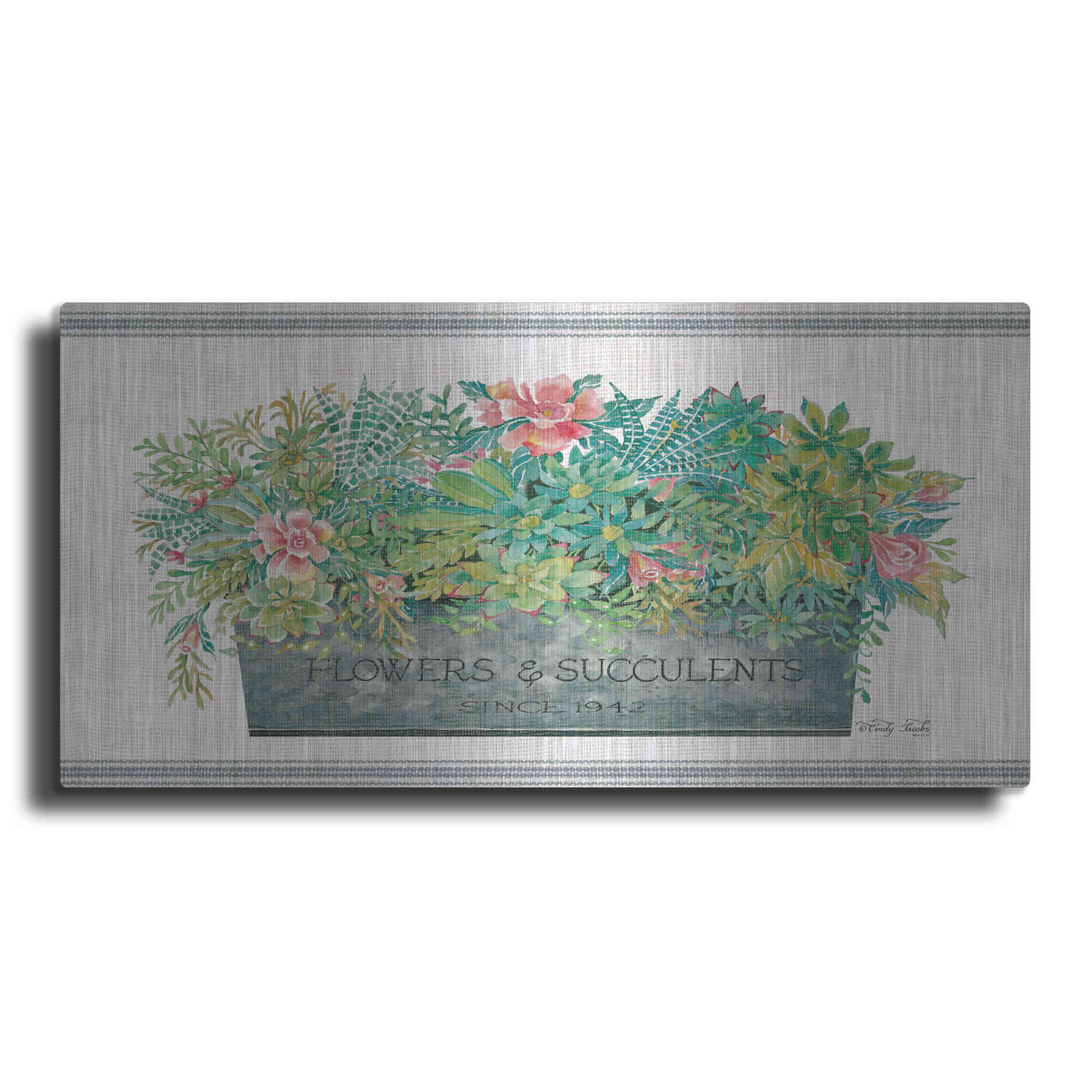 Luxe Metal Art 'Flowers & Succulents' by Cindy Jacobs, Metal Wall Art