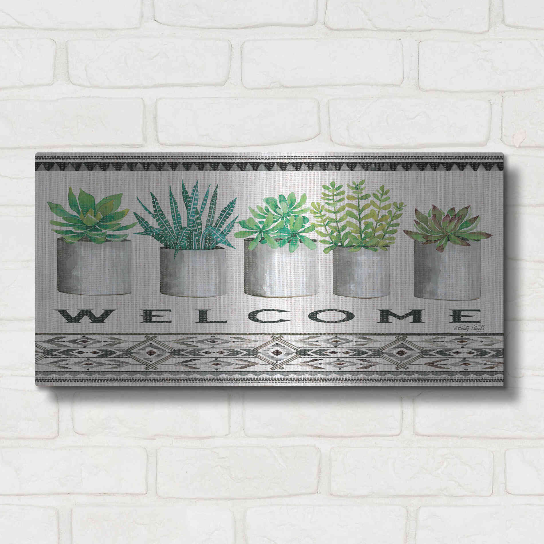 Luxe Metal Art 'Native Welcome' by Cindy Jacobs, Metal Wall Art,24x12