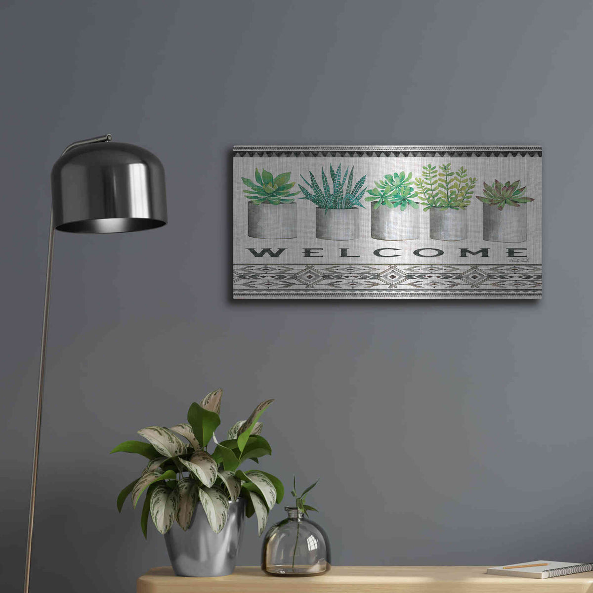 Luxe Metal Art 'Native Welcome' by Cindy Jacobs, Metal Wall Art,24x12