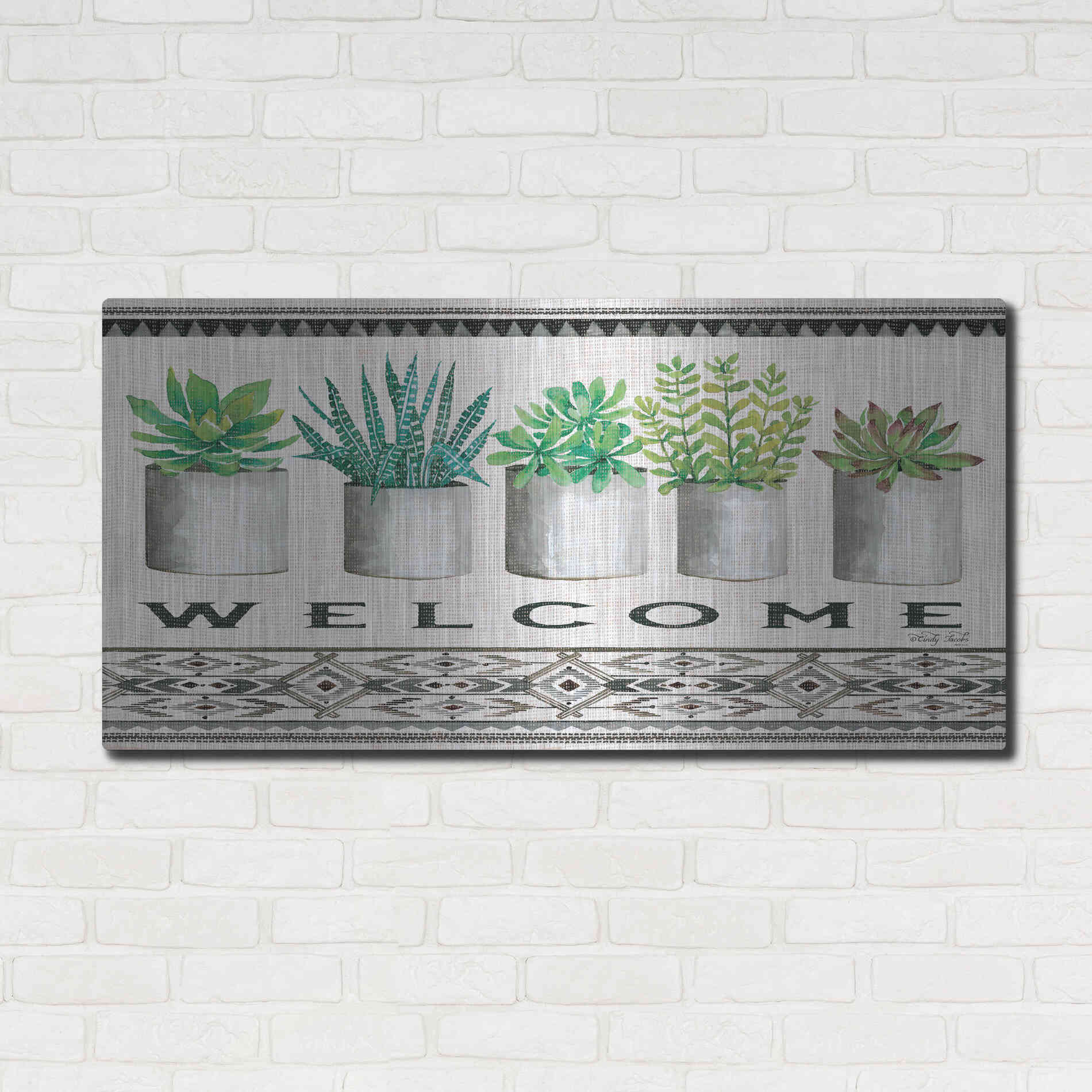 Luxe Metal Art 'Native Welcome' by Cindy Jacobs, Metal Wall Art,48x24