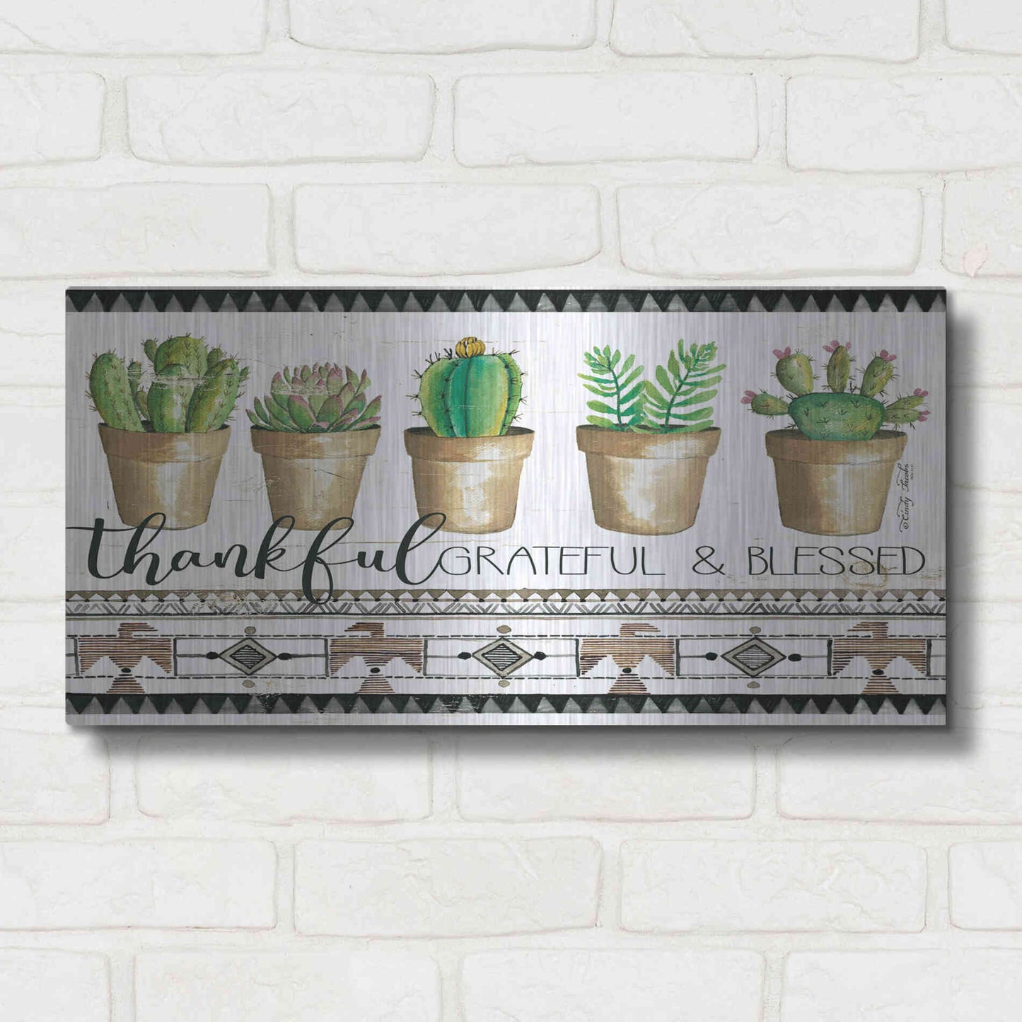 Luxe Metal Art 'Native Thankful Grateful' by Cindy Jacobs, Metal Wall Art,24x12