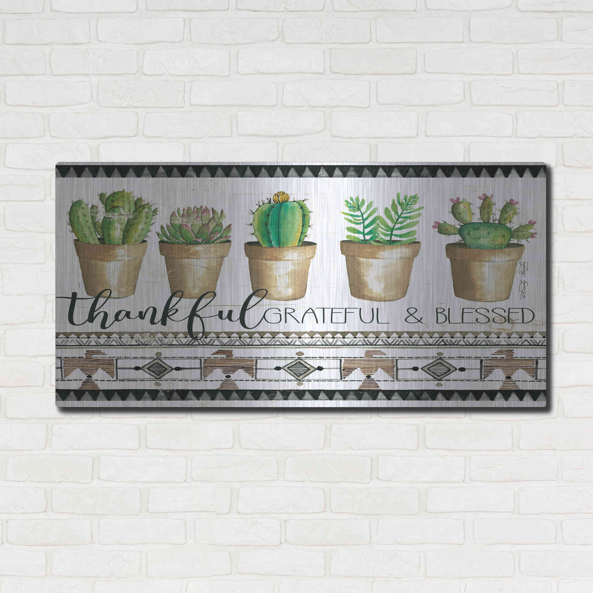 Luxe Metal Art 'Native Thankful Grateful' by Cindy Jacobs, Metal Wall Art,48x24