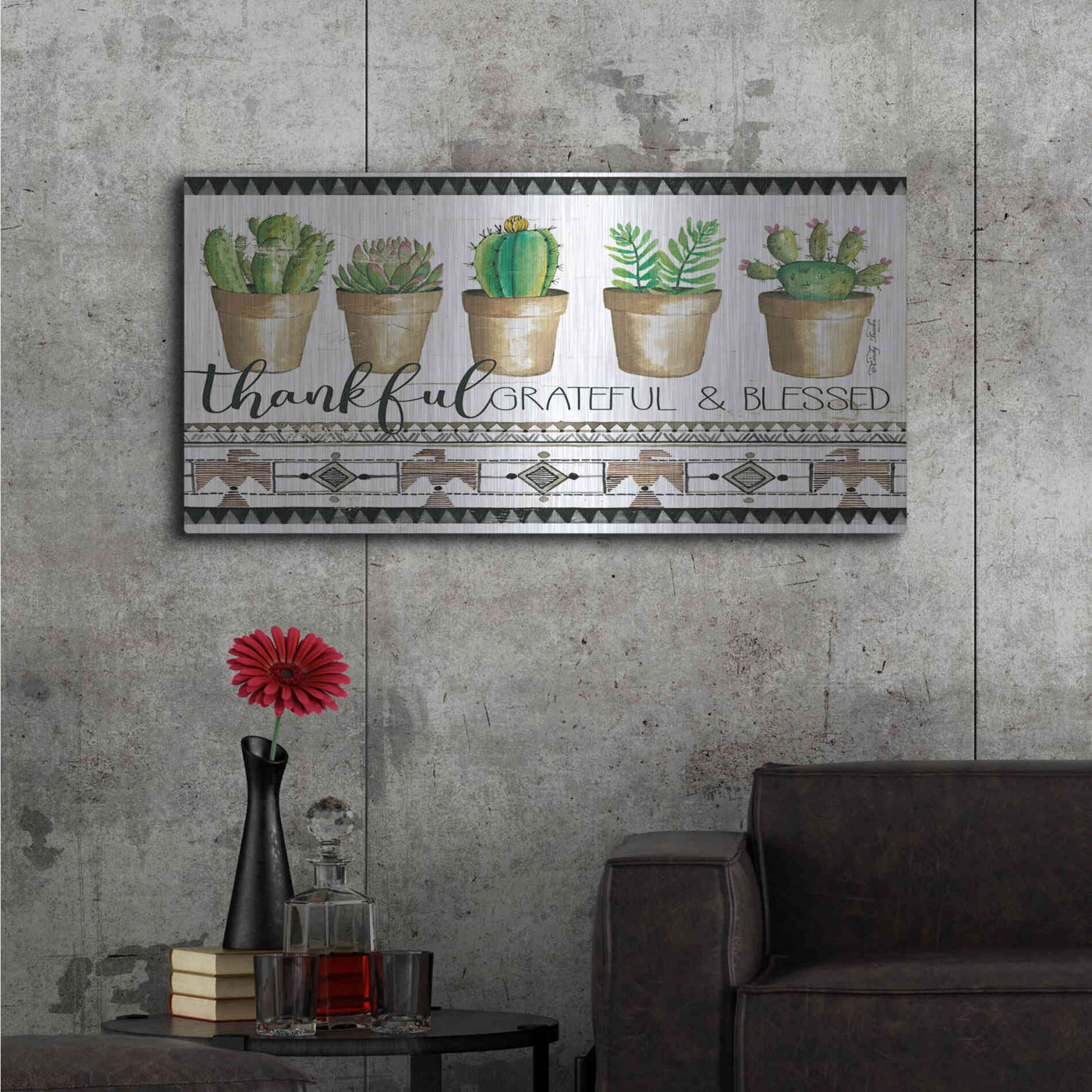 Luxe Metal Art 'Native Thankful Grateful' by Cindy Jacobs, Metal Wall Art,48x24