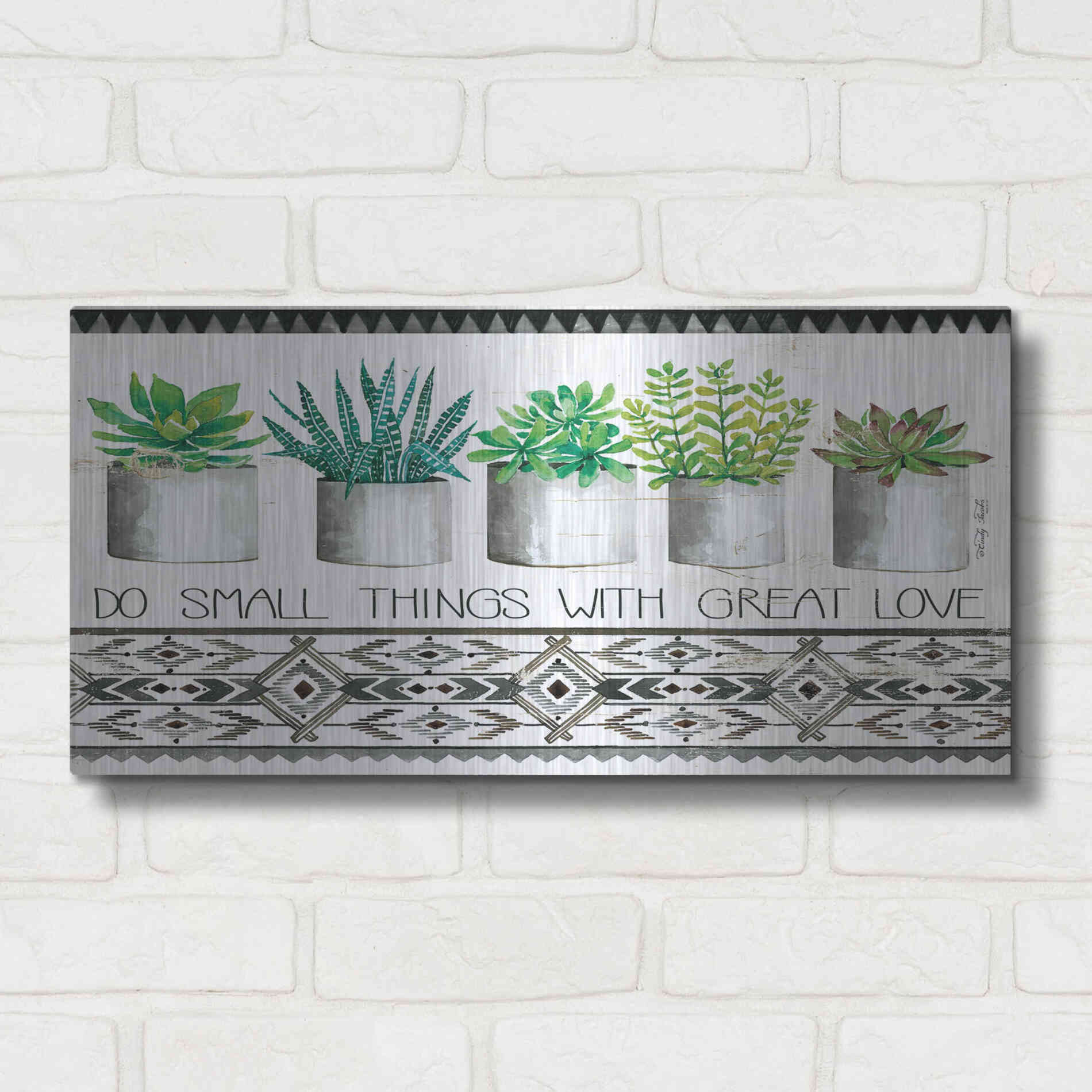 Luxe Metal Art 'Do Small Things Succulents' by Cindy Jacobs, Metal Wall Art,24x12