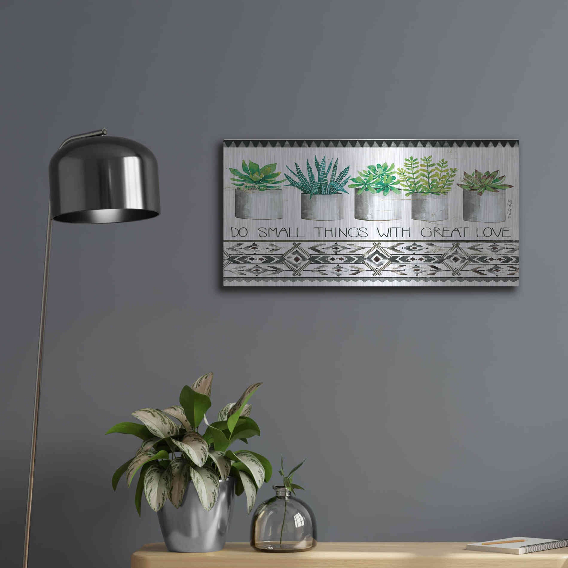 Luxe Metal Art 'Do Small Things Succulents' by Cindy Jacobs, Metal Wall Art,24x12