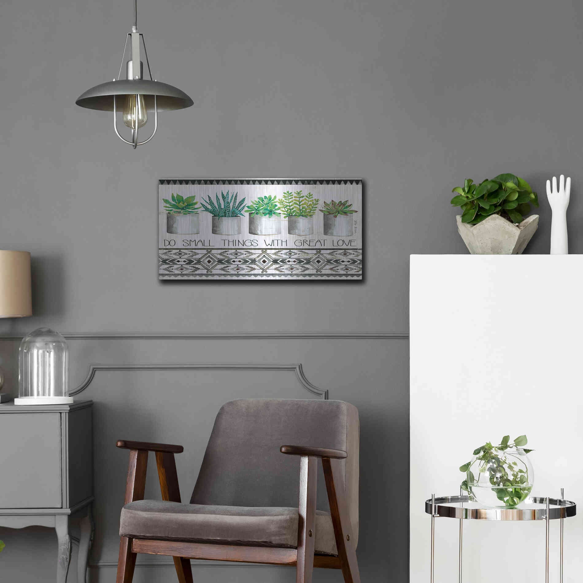 Luxe Metal Art 'Do Small Things Succulents' by Cindy Jacobs, Metal Wall Art,24x12