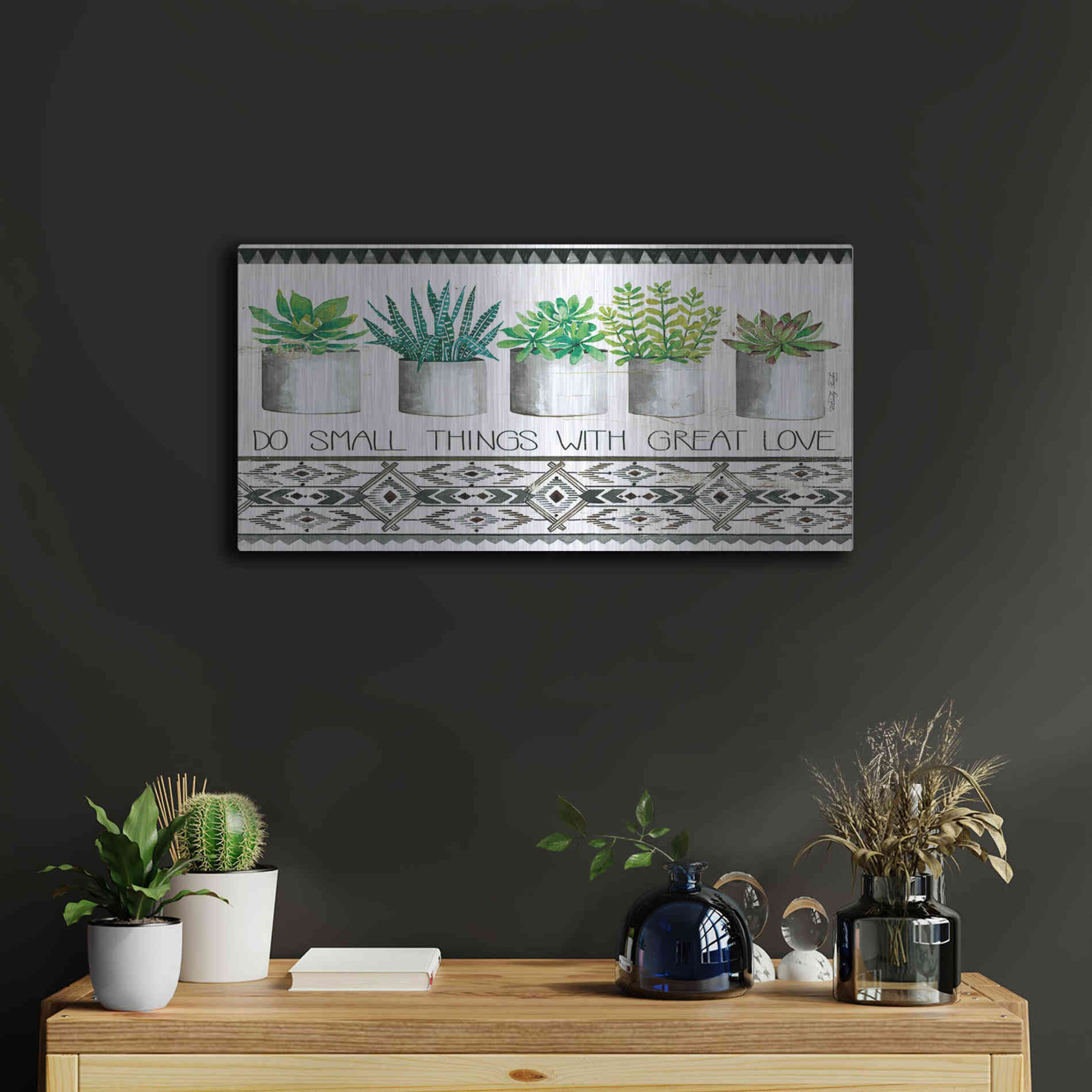 Luxe Metal Art 'Do Small Things Succulents' by Cindy Jacobs, Metal Wall Art,24x12