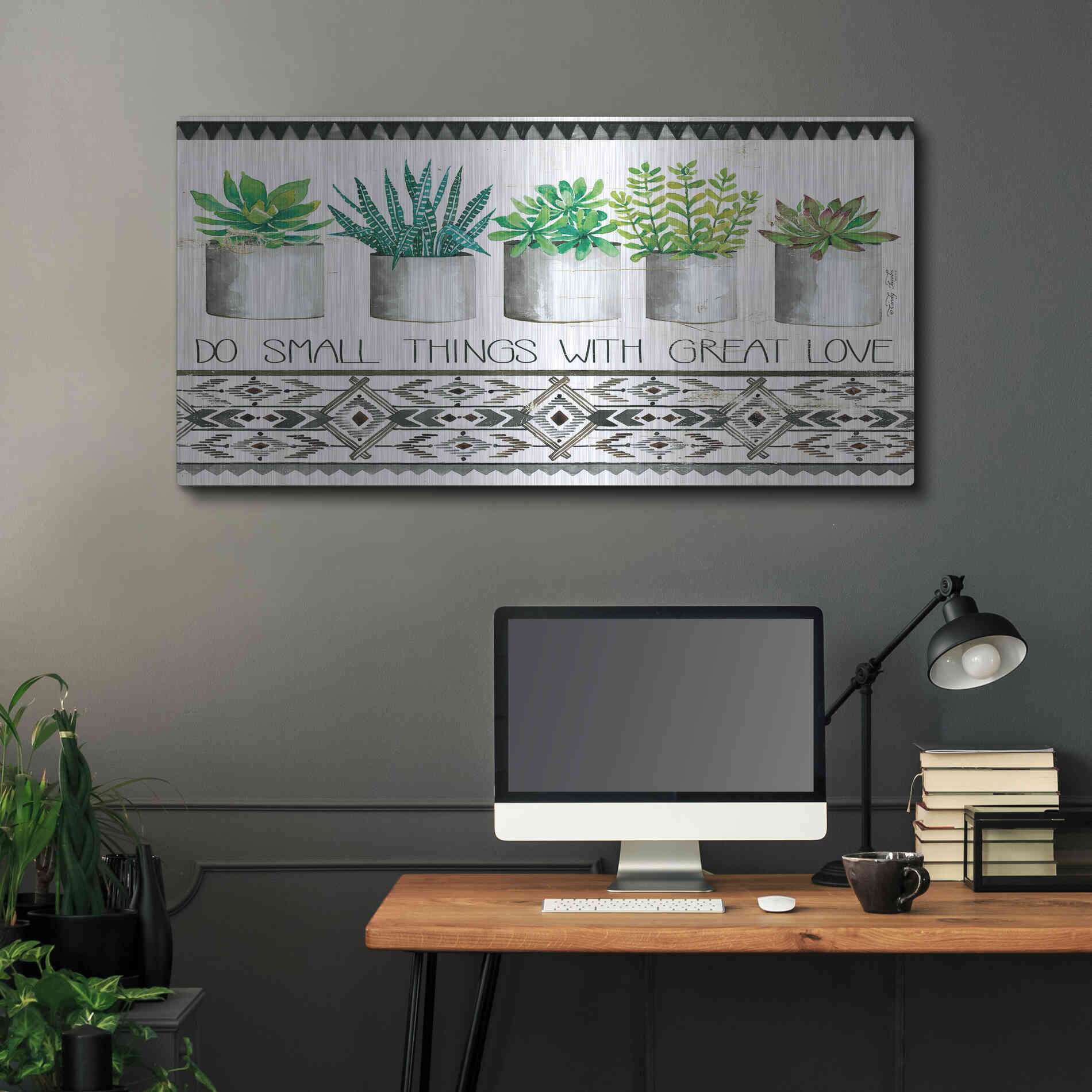 Luxe Metal Art 'Do Small Things Succulents' by Cindy Jacobs, Metal Wall Art,48x24