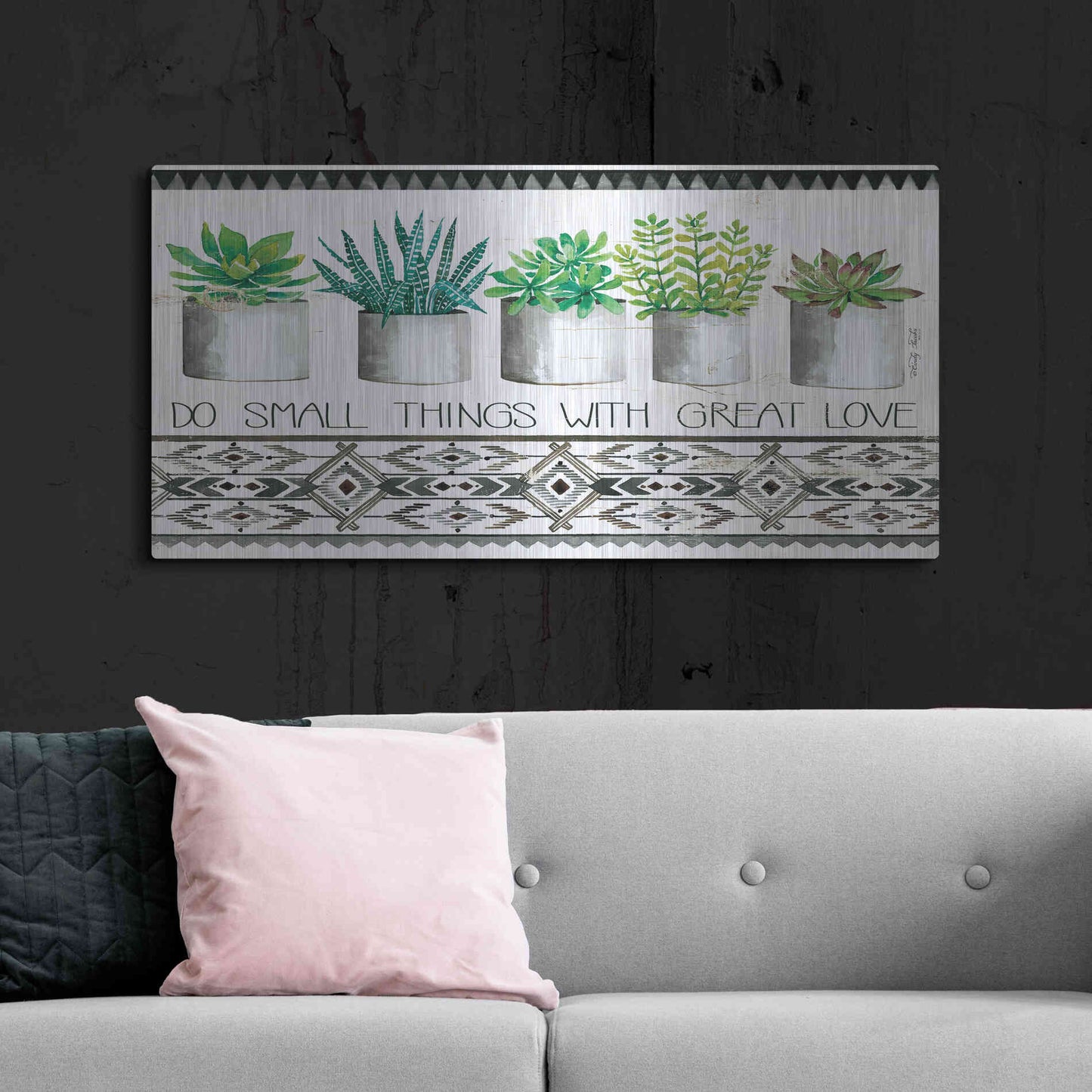 Luxe Metal Art 'Do Small Things Succulents' by Cindy Jacobs, Metal Wall Art,48x24