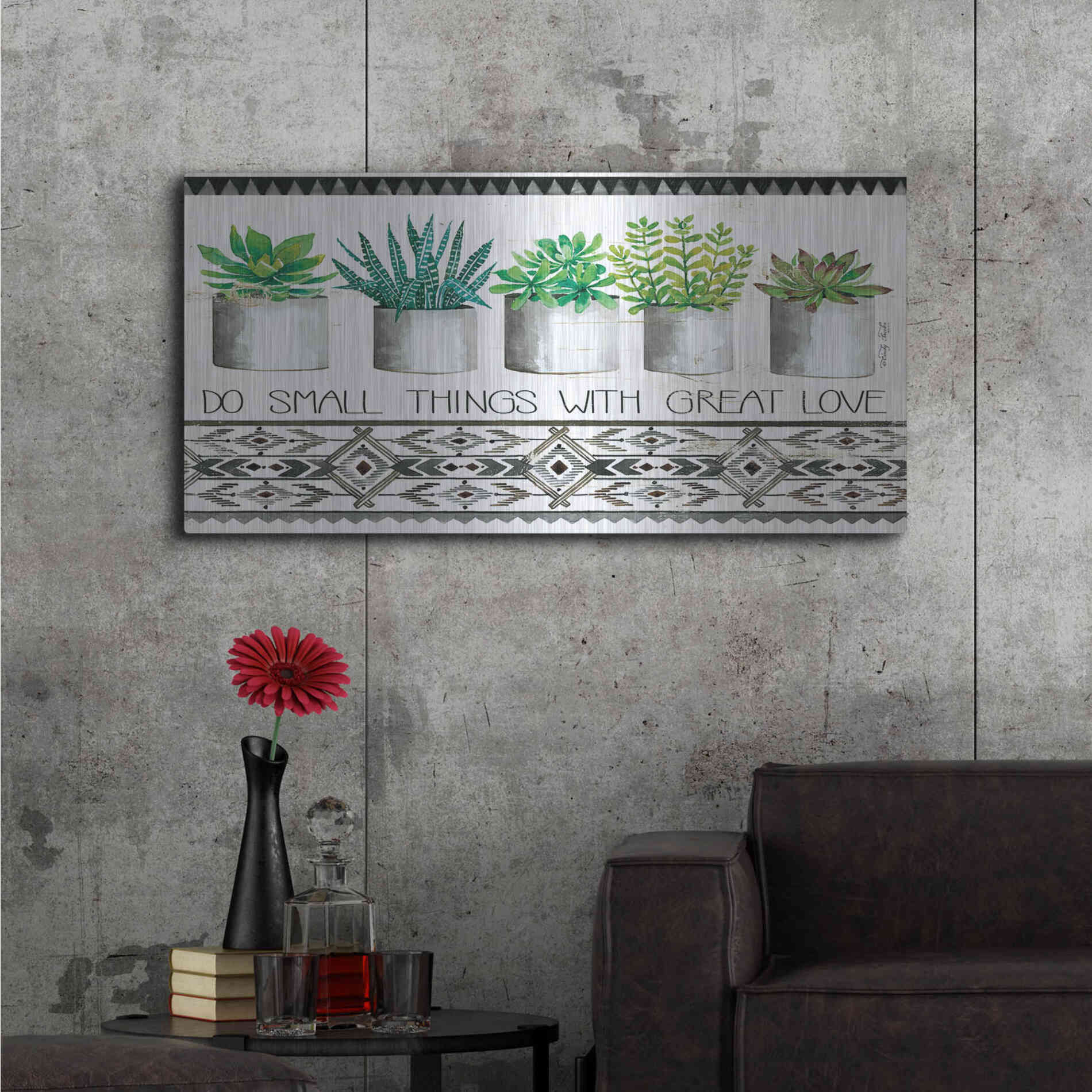 Luxe Metal Art 'Do Small Things Succulents' by Cindy Jacobs, Metal Wall Art,48x24