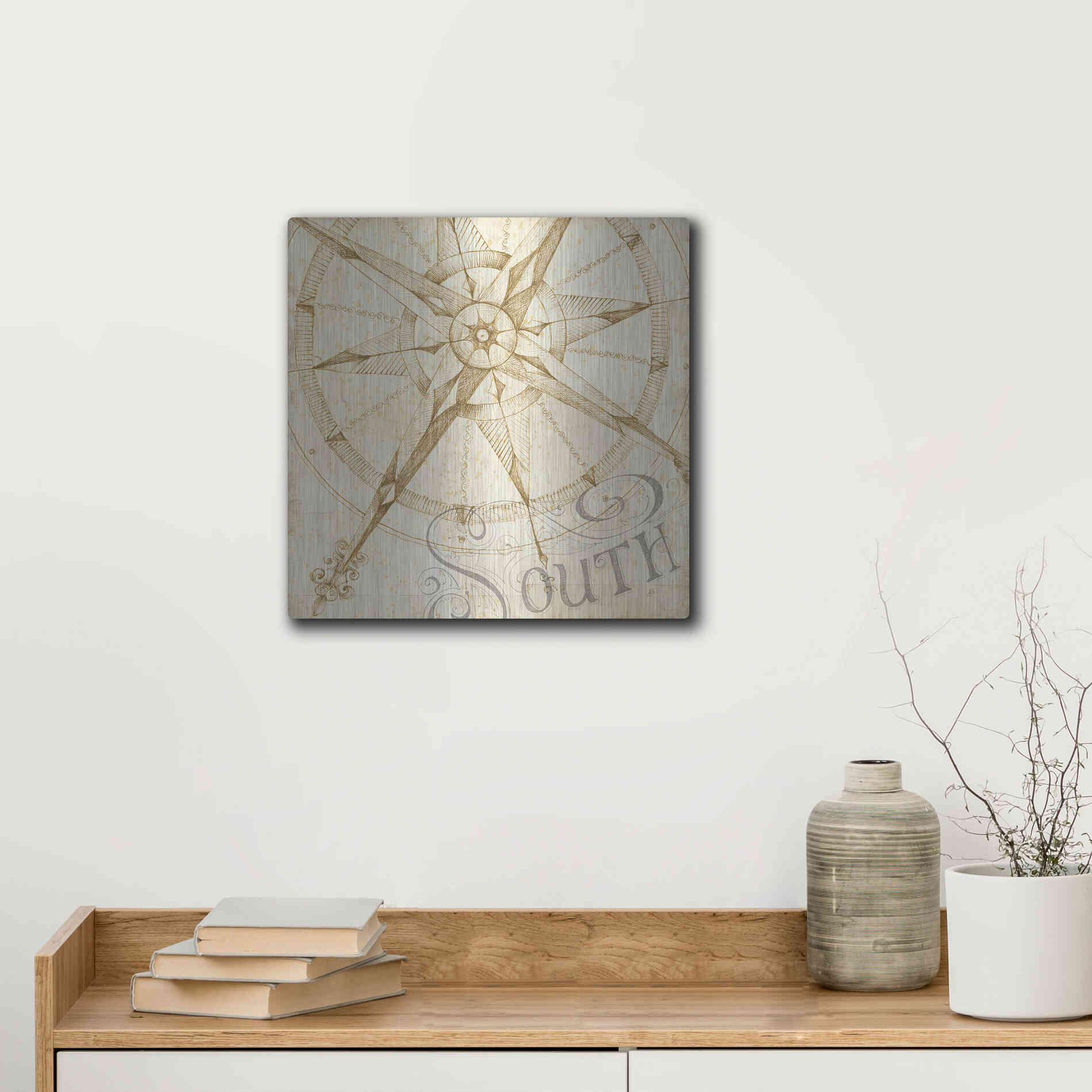 Luxe Metal Art 'Coast to Coast Sepia II' by Daphne Brissonet, Metal Wall Art,12x12