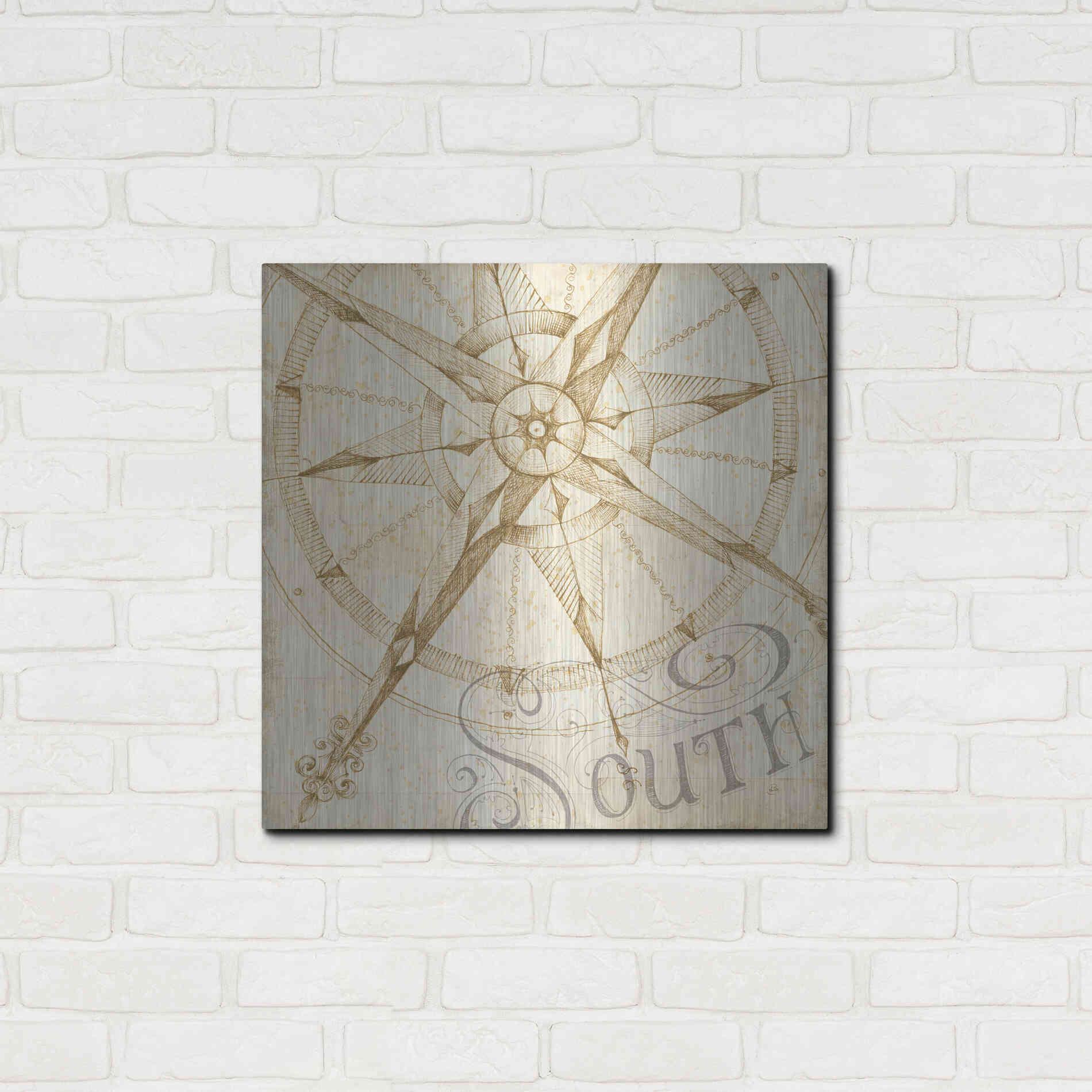 Luxe Metal Art 'Coast to Coast Sepia II' by Daphne Brissonet, Metal Wall Art,24x24