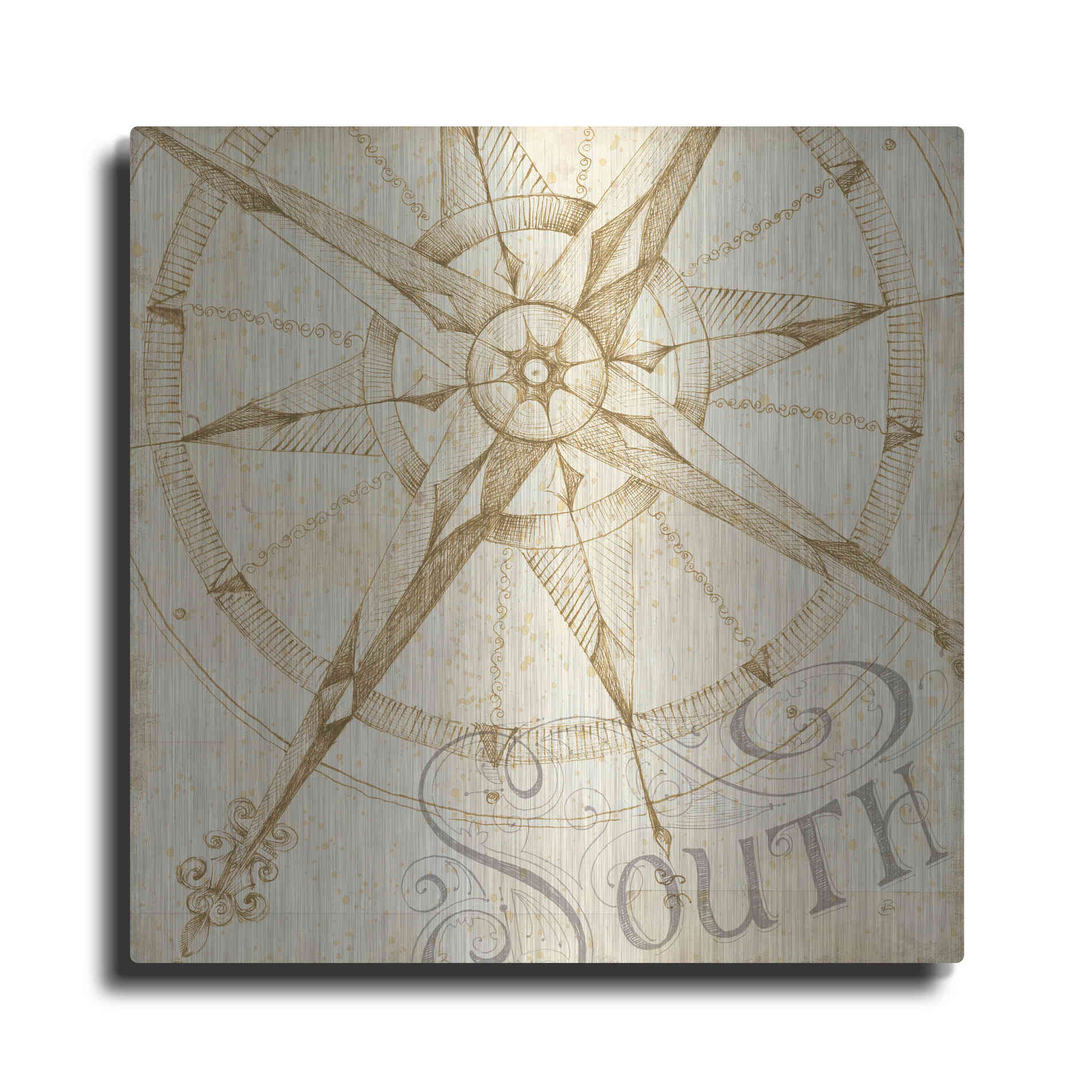 Luxe Metal Art 'Coast to Coast Sepia II' by Daphne Brissonet, Metal Wall Art