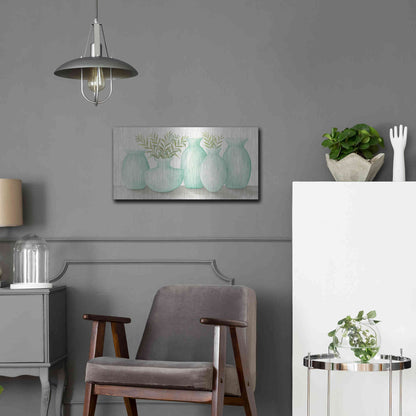 Luxe Metal Art 'Mint Vases' by Cindy Jacobs, Metal Wall Art,24x12