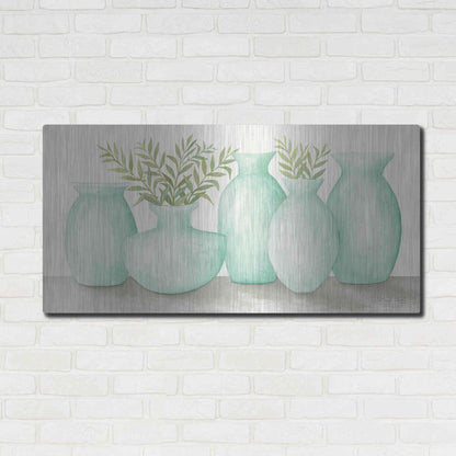 Luxe Metal Art 'Mint Vases' by Cindy Jacobs, Metal Wall Art,48x24