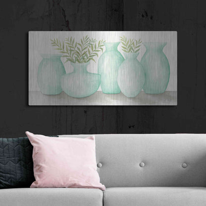 Luxe Metal Art 'Mint Vases' by Cindy Jacobs, Metal Wall Art,48x24