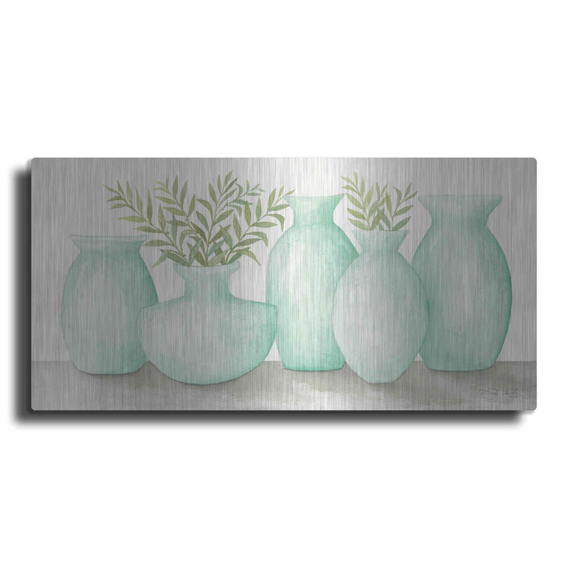 Luxe Metal Art 'Mint Vases' by Cindy Jacobs, Metal Wall Art