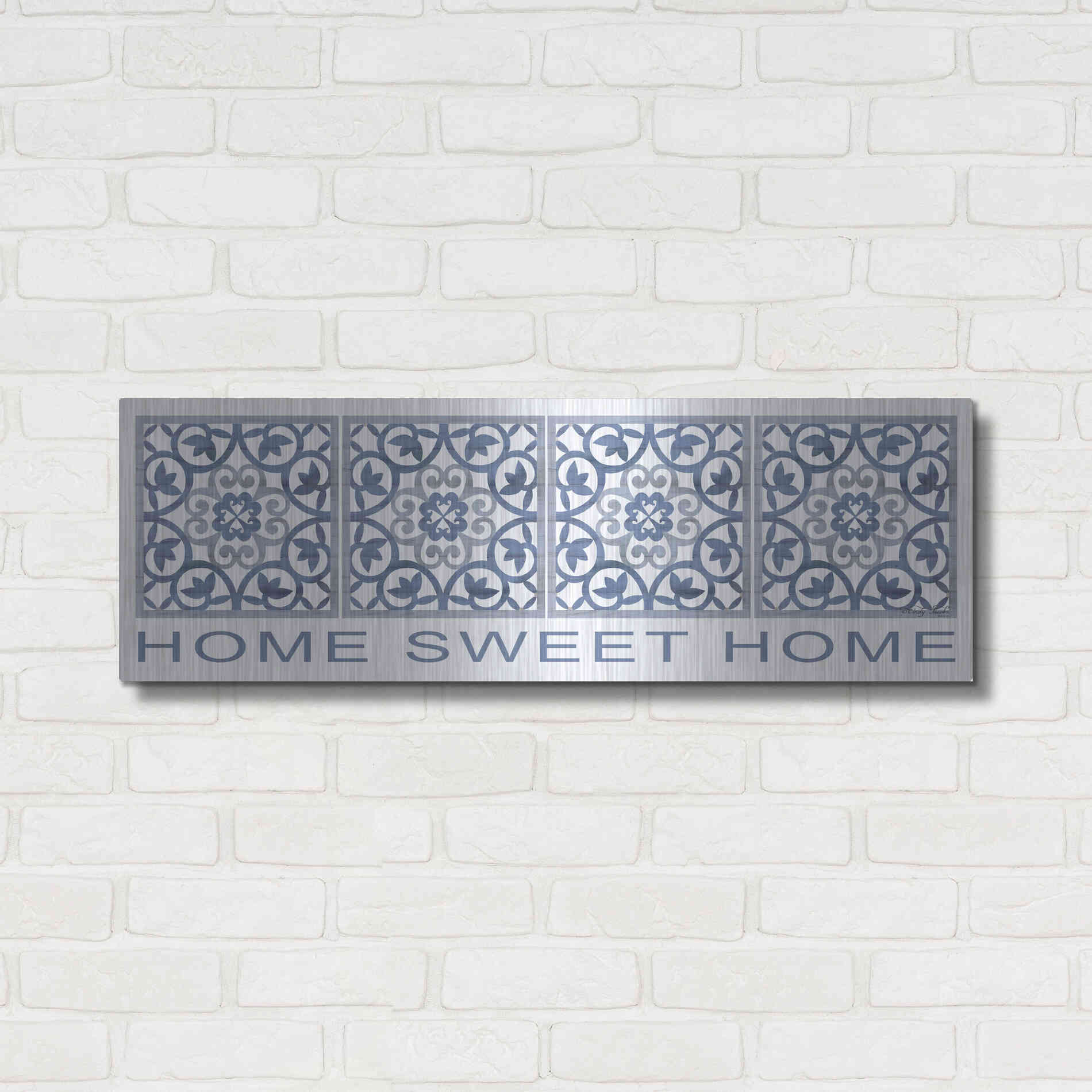 Luxe Metal Art 'Home Sweet Home Pattern' by Cindy Jacobs, Metal Wall Art,36x12