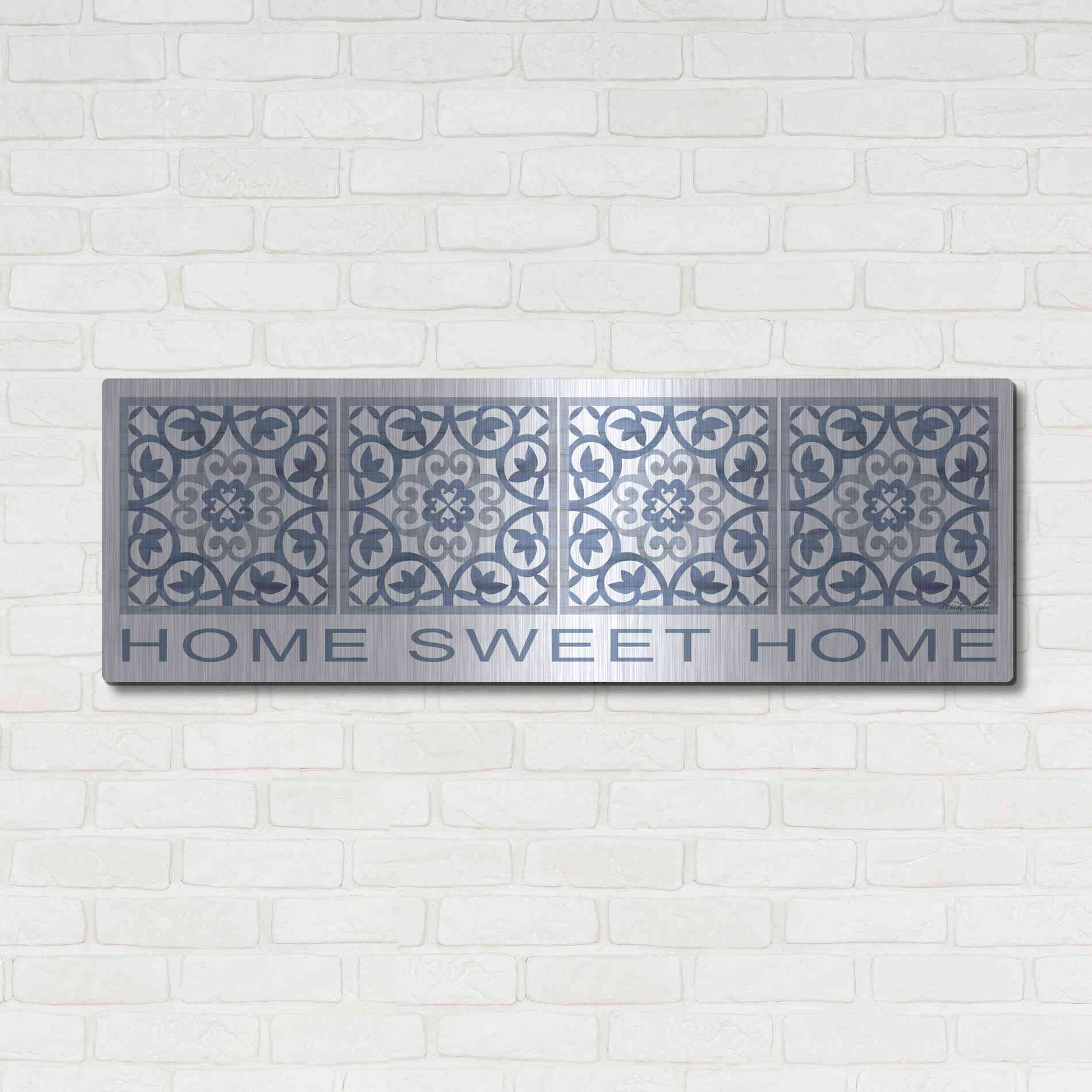 Luxe Metal Art 'Home Sweet Home Pattern' by Cindy Jacobs, Metal Wall Art,48x16
