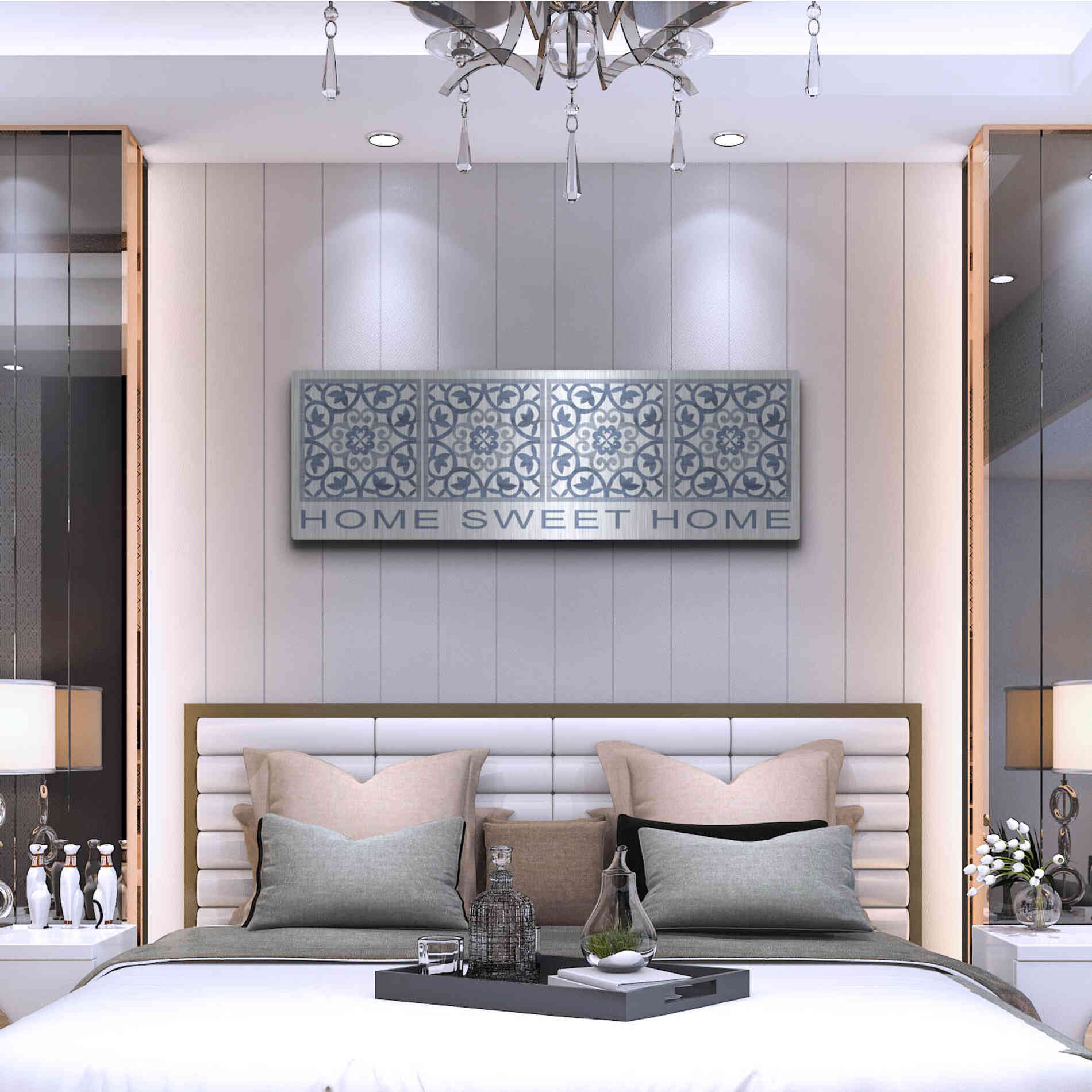 Luxe Metal Art 'Home Sweet Home Pattern' by Cindy Jacobs, Metal Wall Art,48x16