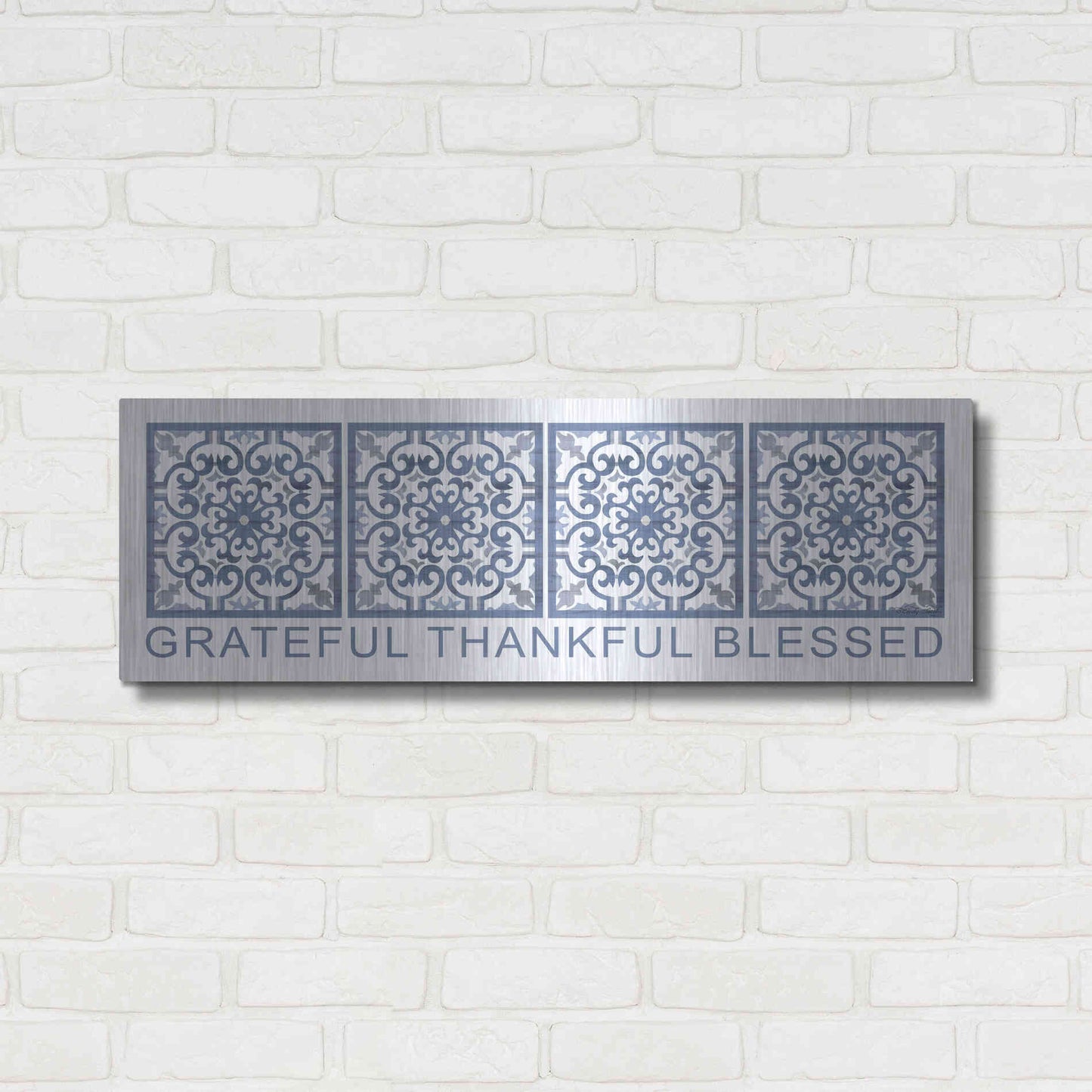Luxe Metal Art 'Grateful, Thankful, Blessed Pattern' by Cindy Jacobs, Metal Wall Art,36x12