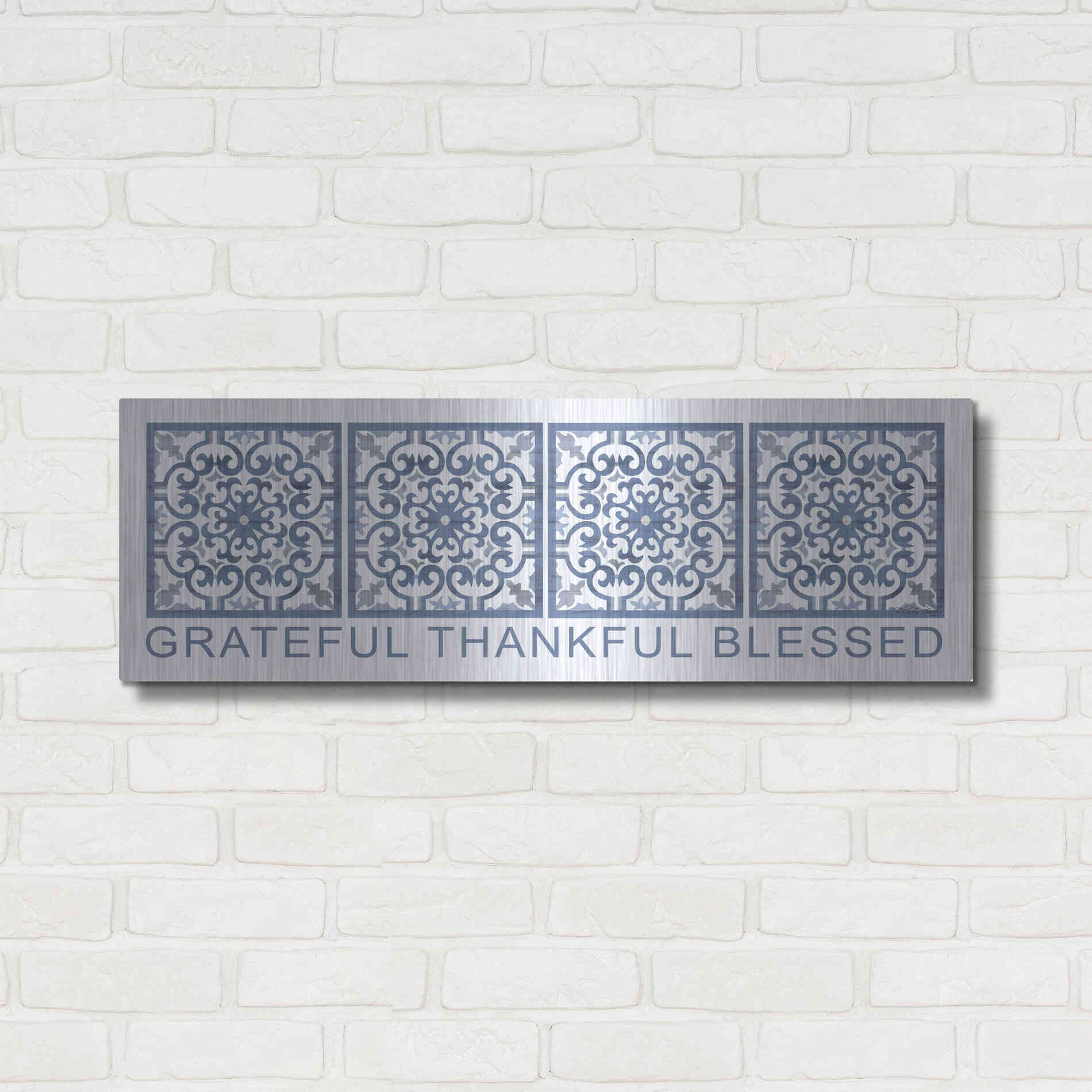 Luxe Metal Art 'Grateful, Thankful, Blessed Pattern' by Cindy Jacobs, Metal Wall Art,36x12