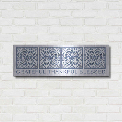 Luxe Metal Art 'Grateful, Thankful, Blessed Pattern' by Cindy Jacobs, Metal Wall Art,36x12