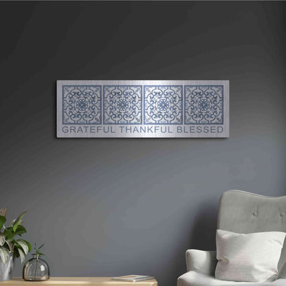 Luxe Metal Art 'Grateful, Thankful, Blessed Pattern' by Cindy Jacobs, Metal Wall Art,36x12