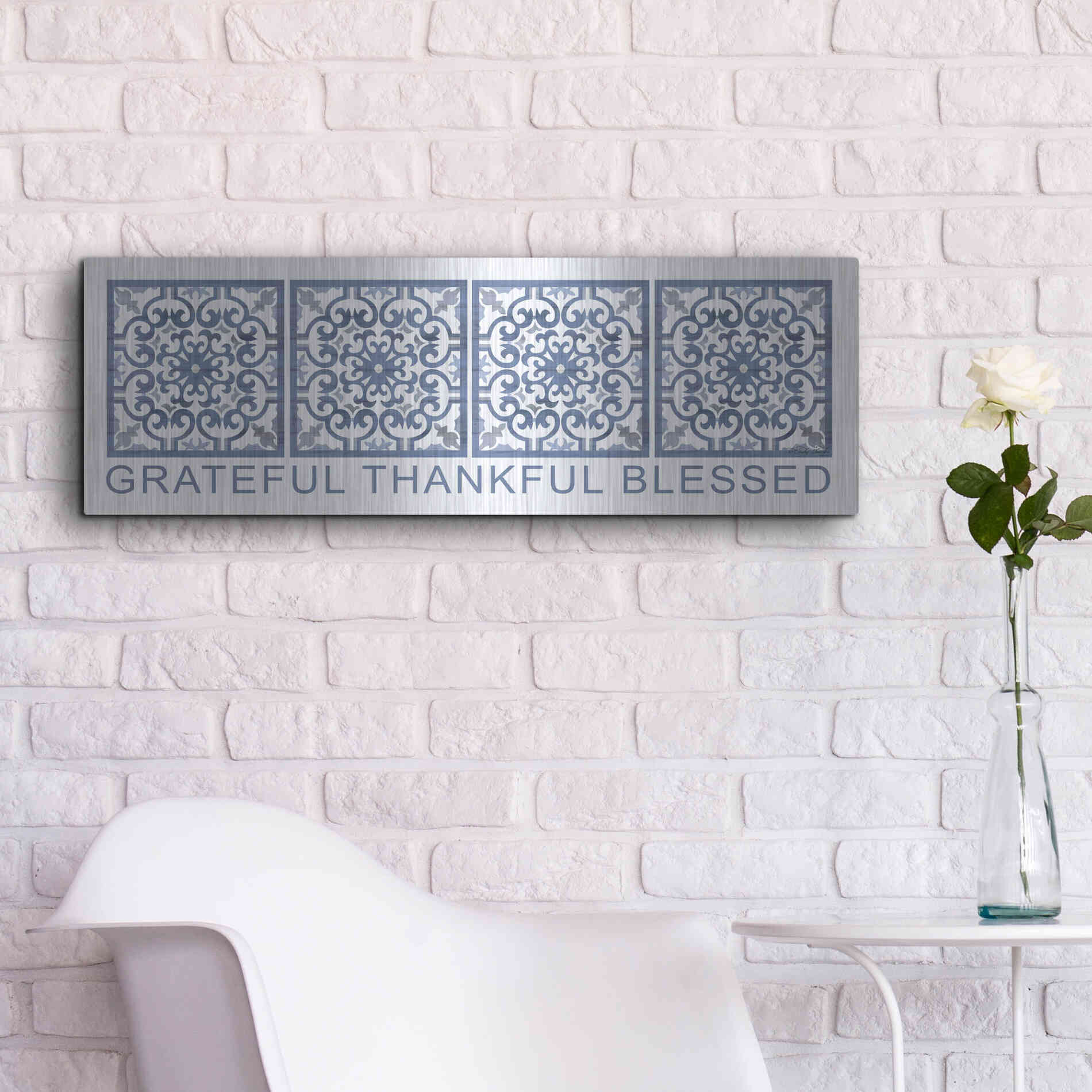 Luxe Metal Art 'Grateful, Thankful, Blessed Pattern' by Cindy Jacobs, Metal Wall Art,36x12