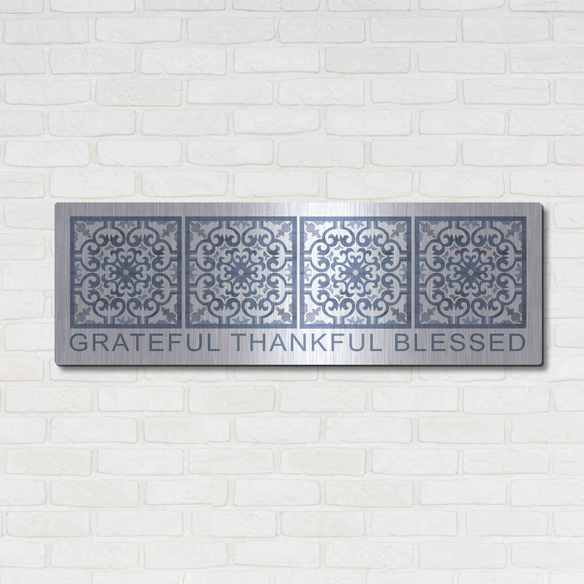Luxe Metal Art 'Grateful, Thankful, Blessed Pattern' by Cindy Jacobs, Metal Wall Art,48x16