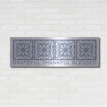 Luxe Metal Art 'Grateful, Thankful, Blessed Pattern' by Cindy Jacobs, Metal Wall Art,48x16