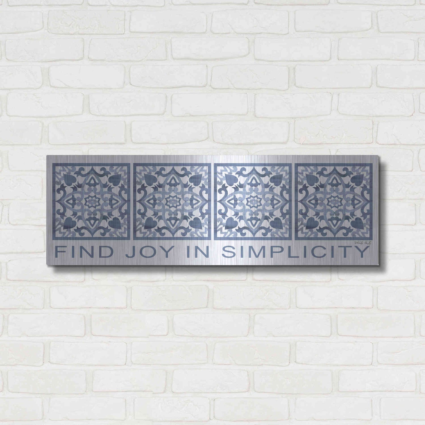 Luxe Metal Art 'Find Joy in Simplicity Pattern' by Cindy Jacobs, Metal Wall Art,36x12