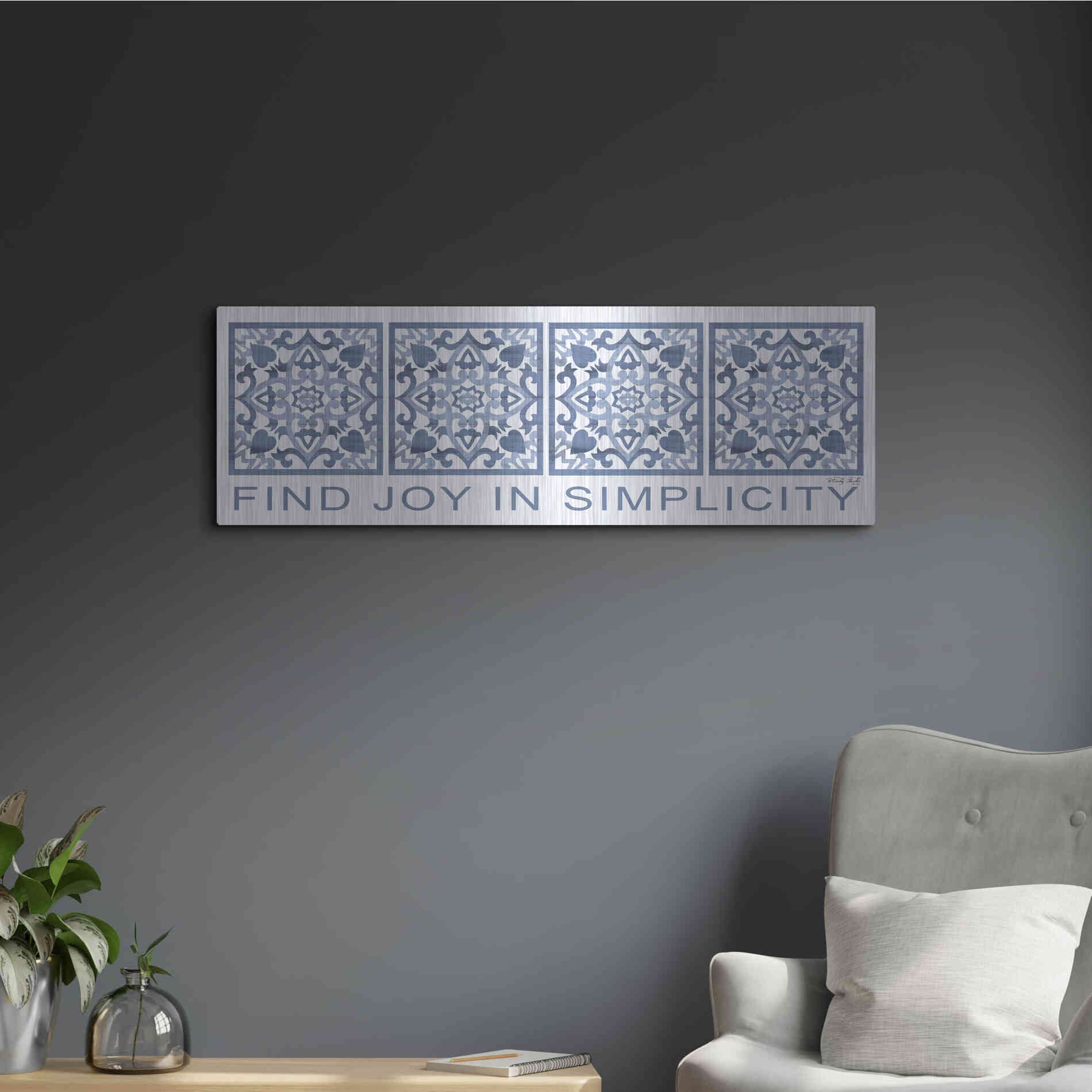 Luxe Metal Art 'Find Joy in Simplicity Pattern' by Cindy Jacobs, Metal Wall Art,36x12