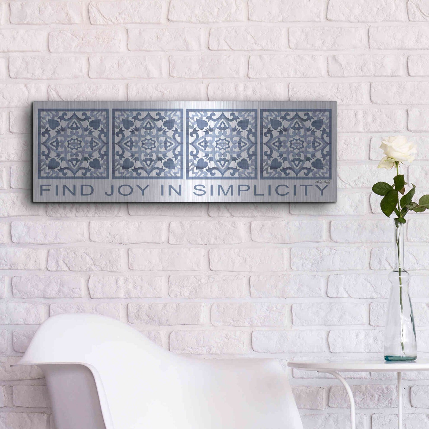 Luxe Metal Art 'Find Joy in Simplicity Pattern' by Cindy Jacobs, Metal Wall Art,36x12